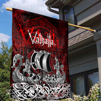 Blood Flows to Valhalla Garden Flag Viking Longship Nordic Knotwork - Dark Mythology