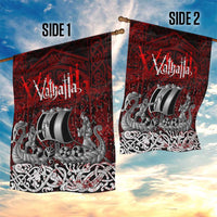 Blood Flows to Valhalla Garden Flag Viking Longship Nordic Knotwork - Dark Mythology