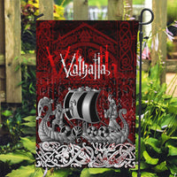 Blood Flows to Valhalla Garden Flag Viking Longship Nordic Knotwork - Dark Mythology