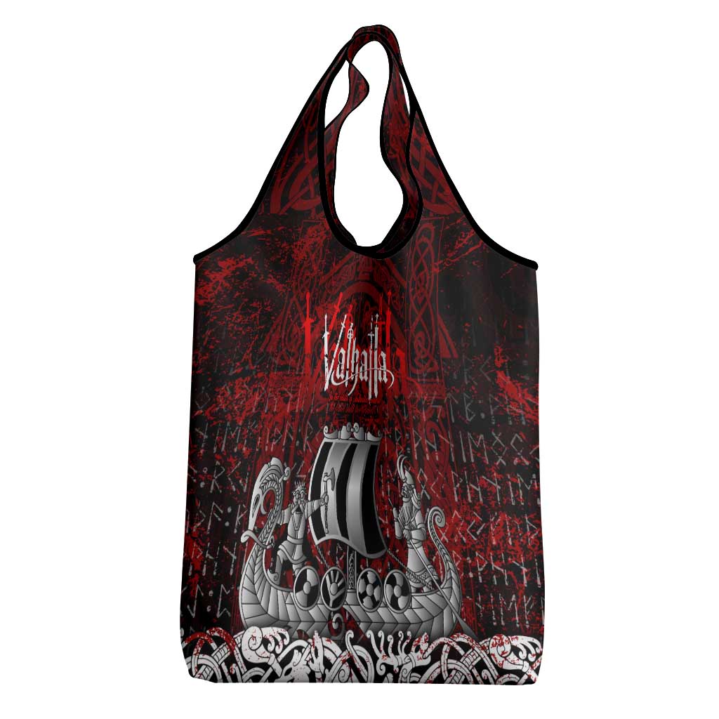 Blood Flows to Valhalla Grocery Bag Viking Longship Nordic Knotwork - Dark Mythology