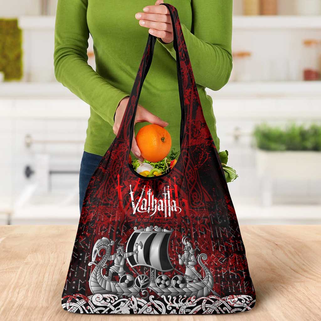 Blood Flows to Valhalla Grocery Bag Viking Longship Nordic Knotwork - Dark Mythology