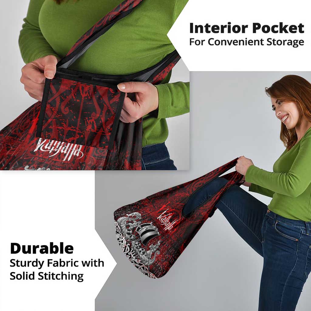 Blood Flows to Valhalla Grocery Bag Viking Longship Nordic Knotwork - Dark Mythology