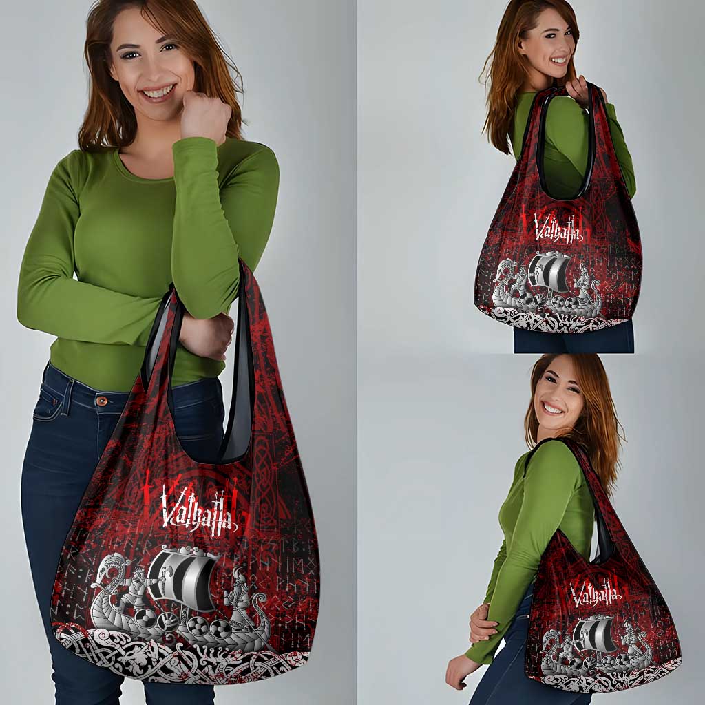 Blood Flows to Valhalla Grocery Bag Viking Longship Nordic Knotwork - Dark Mythology