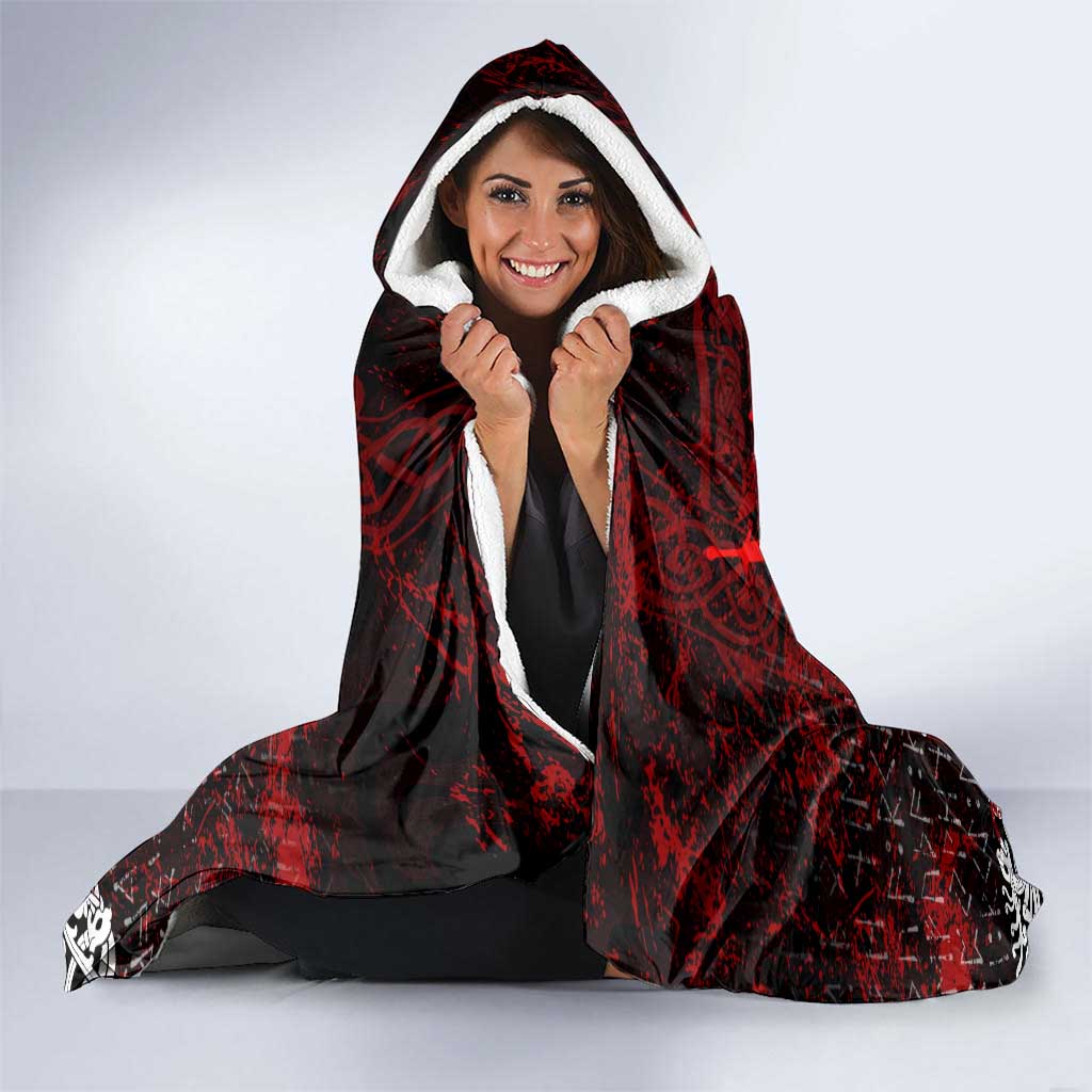 Blood Flows to Valhalla Hooded Blanket Viking Longship Nordic Knotwork - Dark Mythology