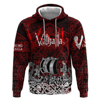 Blood Flows to Valhalla Hoodie Viking Longship Nordic Knotwork - Dark Mythology