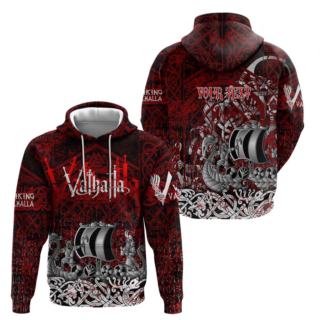 Blood Flows to Valhalla Hoodie Viking Longship Nordic Knotwork - Dark Mythology