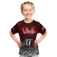 Blood Flows to Valhalla Kid T Shirt Viking Longship Nordic Knotwork - Dark Mythology