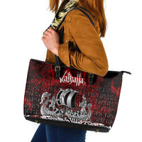 Blood Flows to Valhalla Leather Tote Bag Viking Longship Nordic Knotwork - Dark Mythology