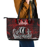 Blood Flows to Valhalla Leather Tote Bag Viking Longship Nordic Knotwork - Dark Mythology