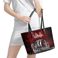 Blood Flows to Valhalla Leather Tote Bag Viking Longship Nordic Knotwork - Dark Mythology