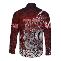 Blood Flows to Valhalla Long Sleeve Button Shirt Viking Longship Nordic Knotwork - Dark Mythology