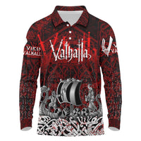 Blood Flows to Valhalla Long Sleeve Polo Shirt Viking Longship Nordic Knotwork - Dark Mythology