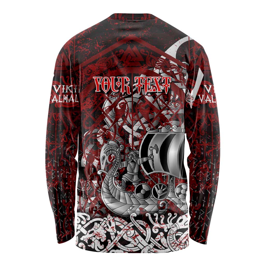Blood Flows to Valhalla Long Sleeve Shirt Viking Longship Nordic Knotwork - Dark Mythology