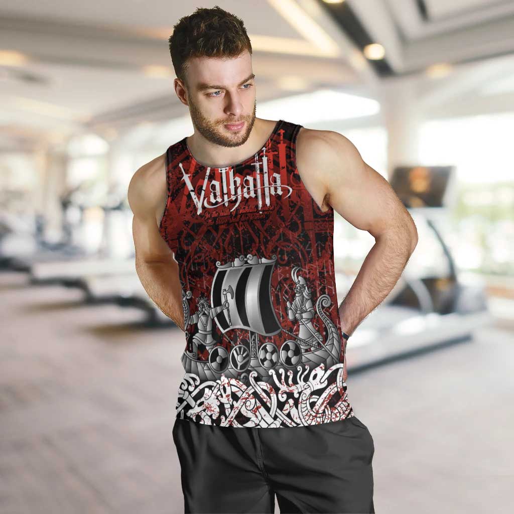 Blood Flows to Valhalla Men Tank Top Viking Longship Nordic Knotwork - Dark Mythology