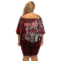 Blood Flows to Valhalla Off Shoulder Short Dress Viking Longship Nordic Knotwork - Dark Mythology