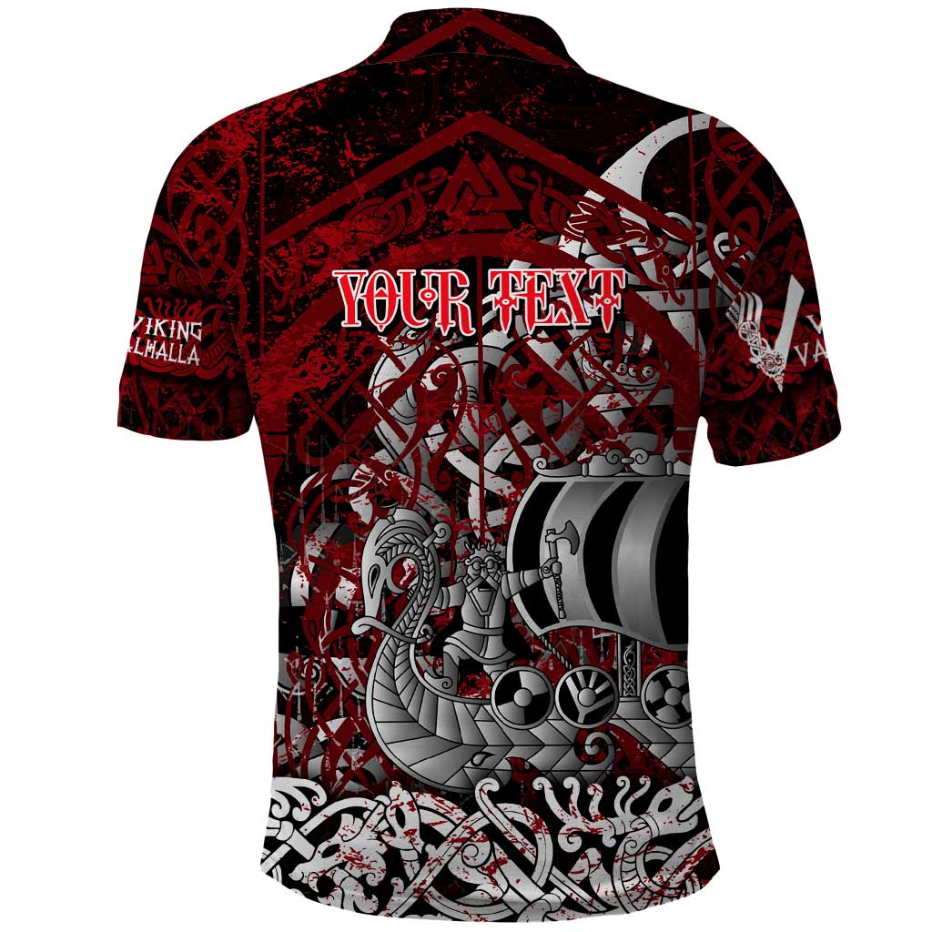 Blood Flows to Valhalla Polo Shirt Viking Longship Nordic Knotwork - Dark Mythology