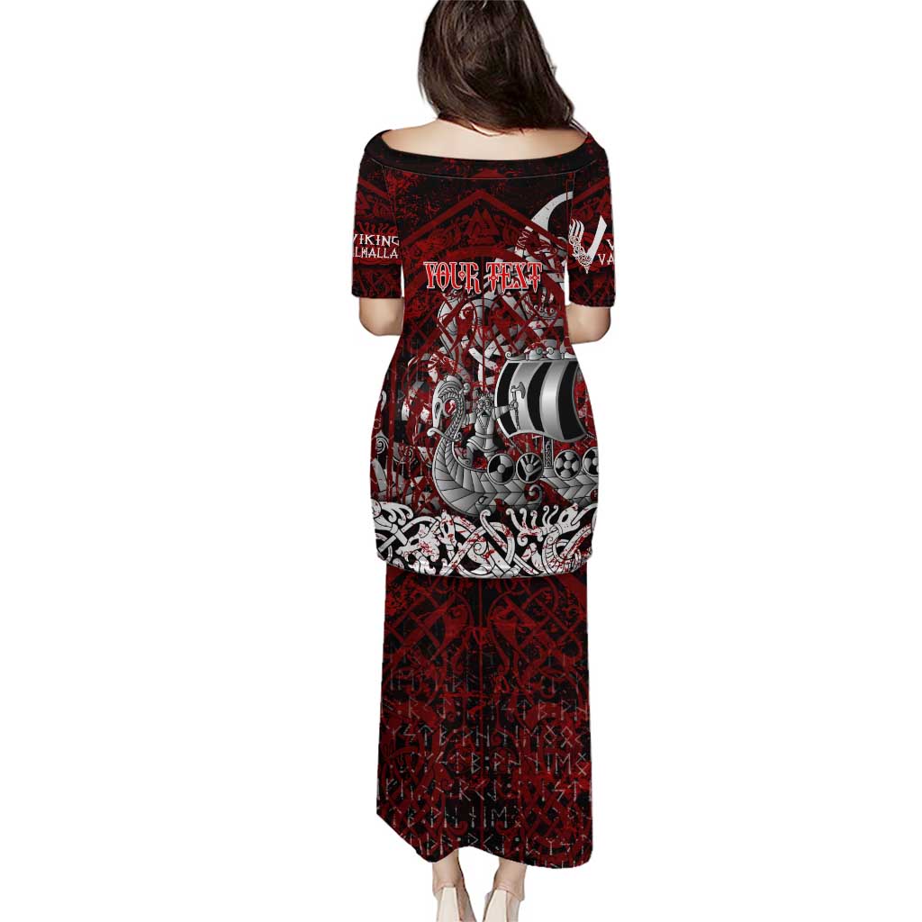 Blood Flows to Valhalla Puletasi Viking Longship Nordic Knotwork - Dark Mythology