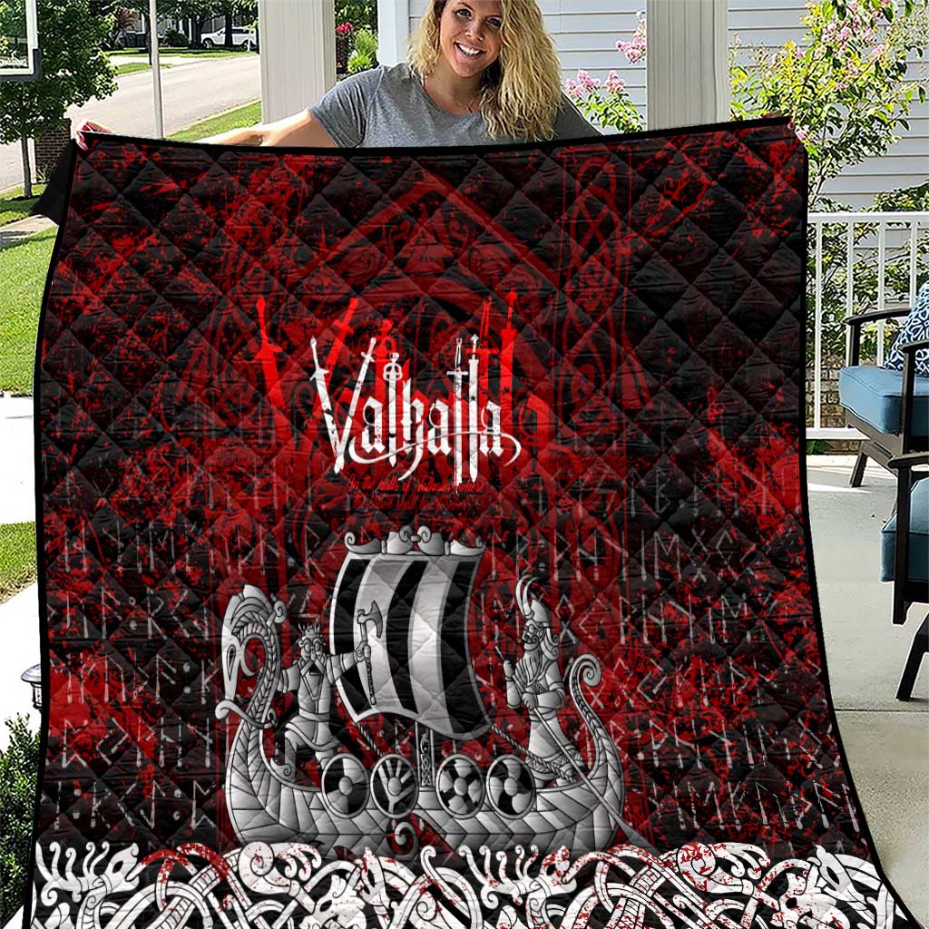Blood Flows to Valhalla Quilt Viking Longship Nordic Knotwork - Dark Mythology