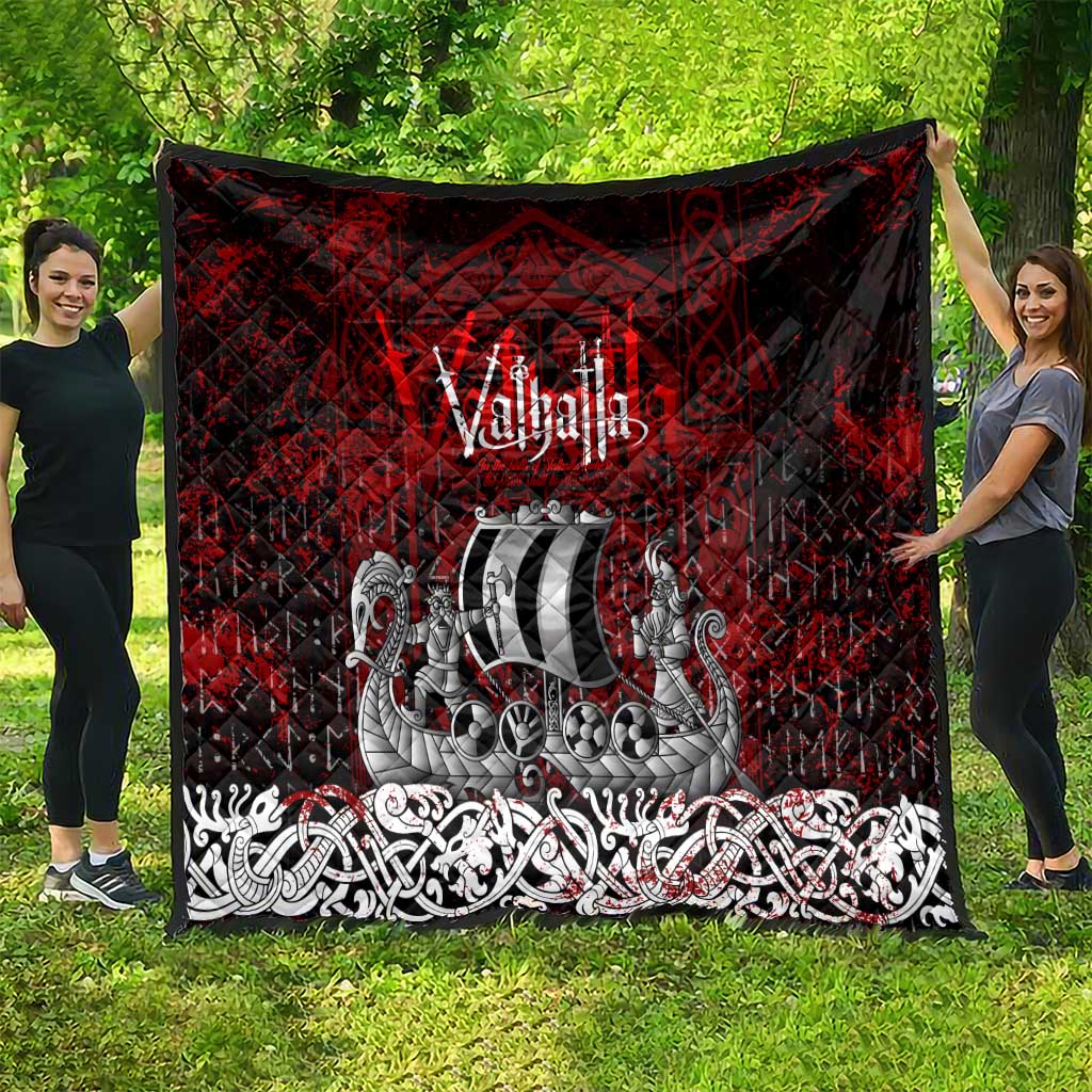 Blood Flows to Valhalla Quilt Viking Longship Nordic Knotwork - Dark Mythology