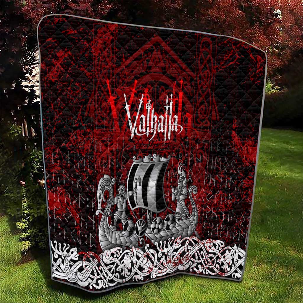 Blood Flows to Valhalla Quilt Viking Longship Nordic Knotwork - Dark Mythology