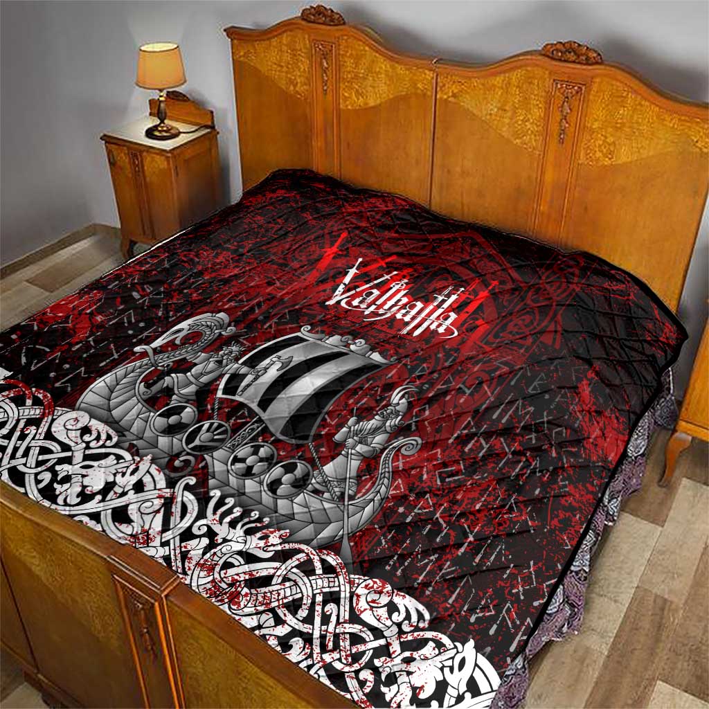 Blood Flows to Valhalla Quilt Viking Longship Nordic Knotwork - Dark Mythology