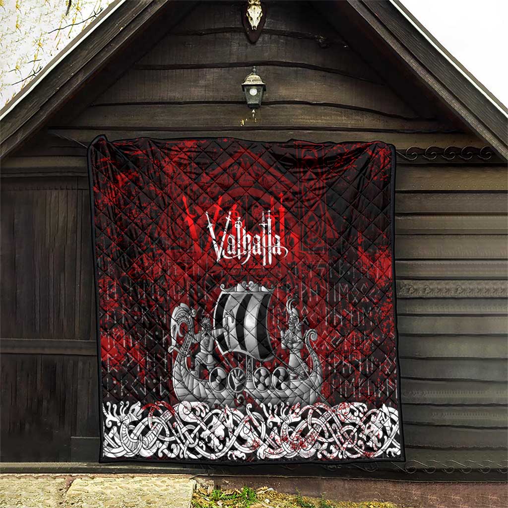 Blood Flows to Valhalla Quilt Viking Longship Nordic Knotwork - Dark Mythology
