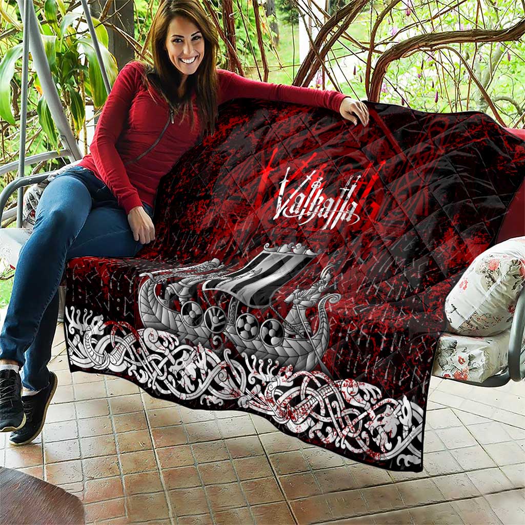 Blood Flows to Valhalla Quilt Viking Longship Nordic Knotwork - Dark Mythology