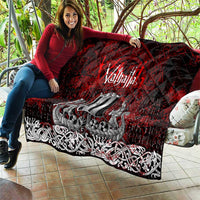 Blood Flows to Valhalla Quilt Viking Longship Nordic Knotwork - Dark Mythology