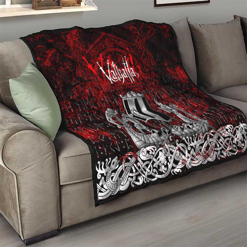 Blood Flows to Valhalla Quilt Viking Longship Nordic Knotwork - Dark Mythology
