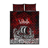 Blood Flows to Valhalla Quilt Bed Set Viking Longship Nordic Knotwork - Dark Mythology