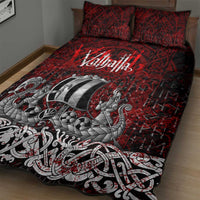 Blood Flows to Valhalla Quilt Bed Set Viking Longship Nordic Knotwork - Dark Mythology
