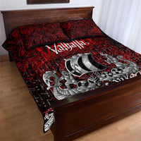Blood Flows to Valhalla Quilt Bed Set Viking Longship Nordic Knotwork - Dark Mythology