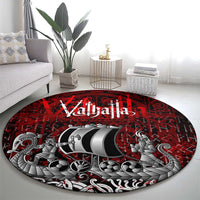 Blood Flows to Valhalla Round Carpet Viking Longship Nordic Knotwork - Dark Mythology