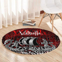 Blood Flows to Valhalla Round Carpet Viking Longship Nordic Knotwork - Dark Mythology
