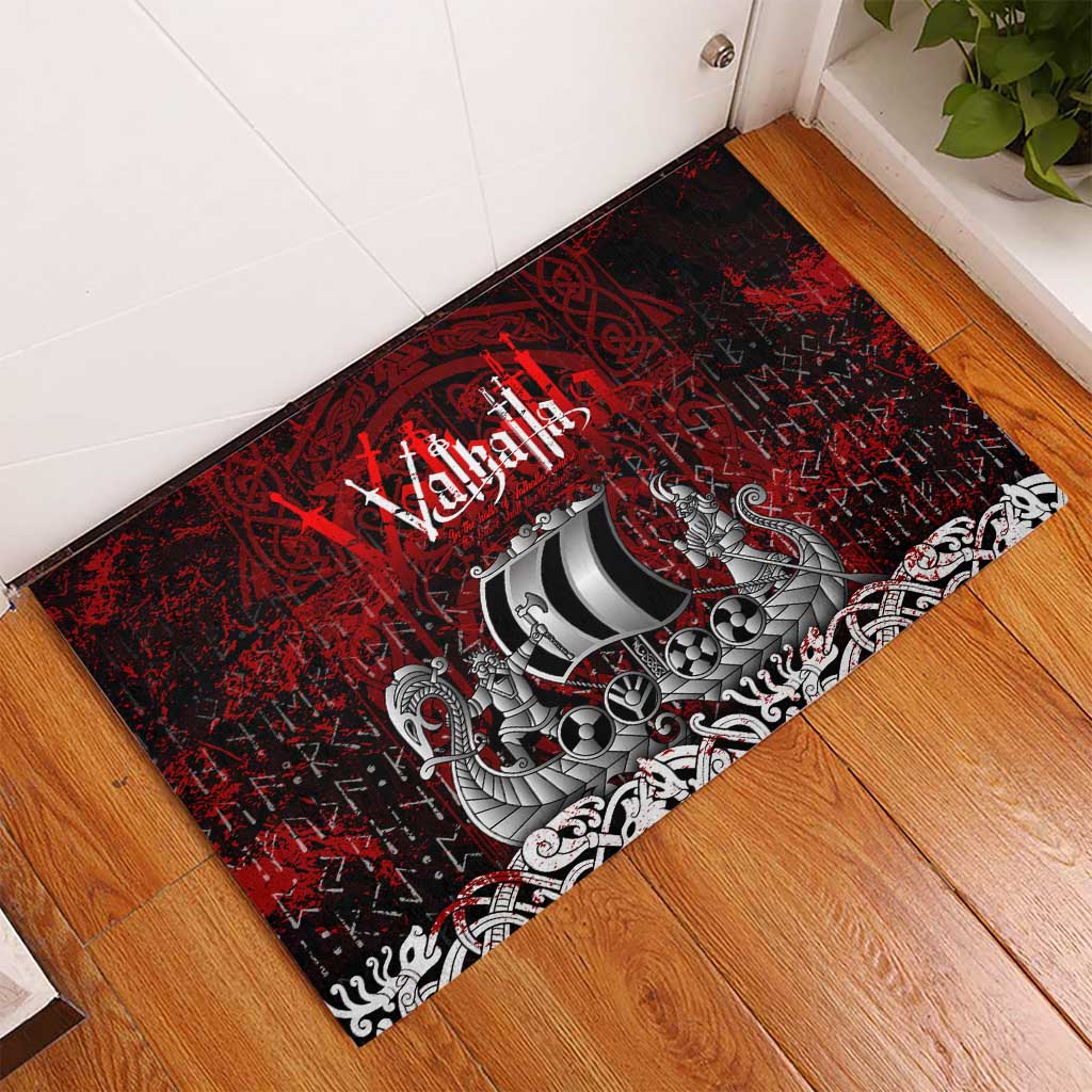 Blood Flows to Valhalla Rubber Doormat Viking Longship Nordic Knotwork - Dark Mythology