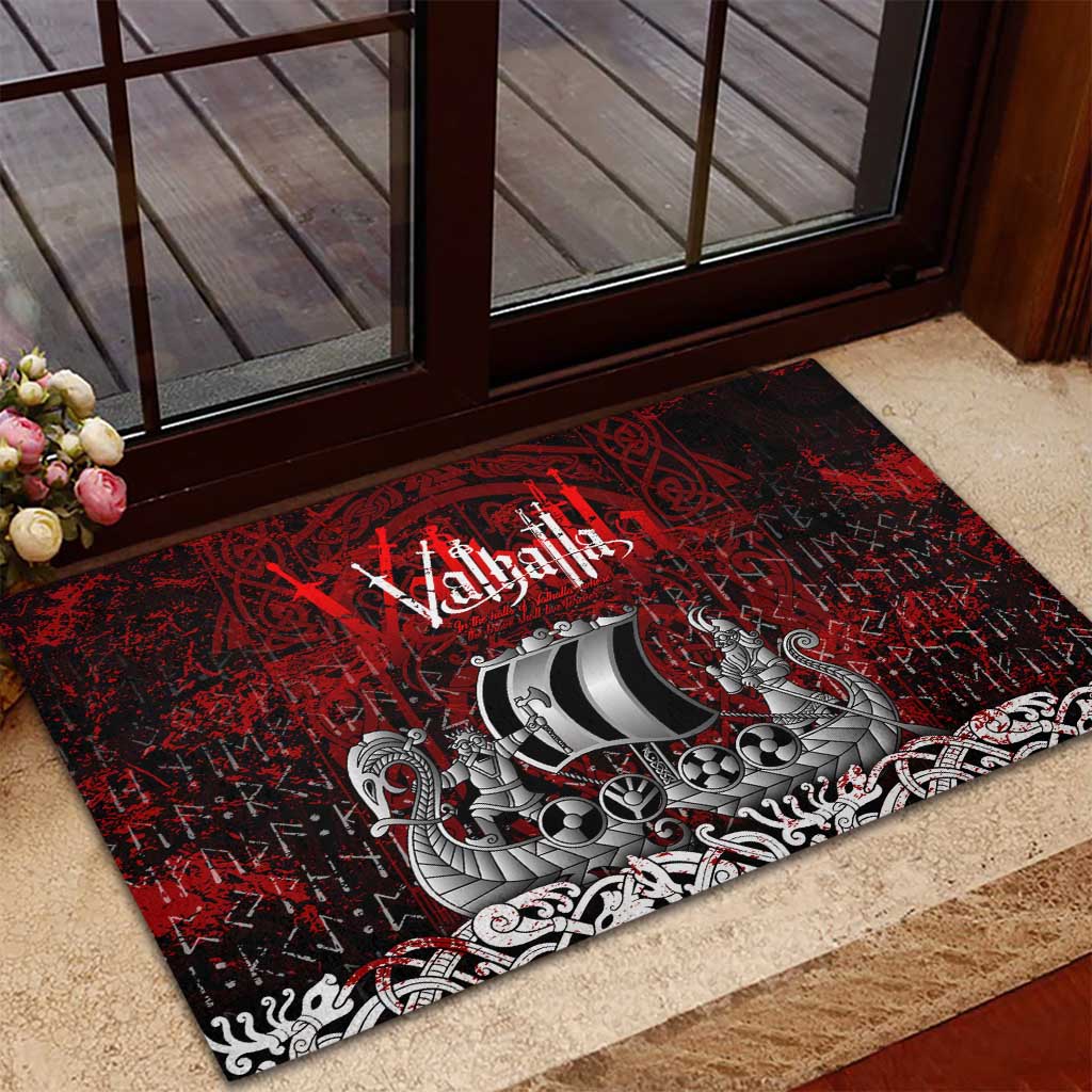 Blood Flows to Valhalla Rubber Doormat Viking Longship Nordic Knotwork - Dark Mythology