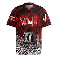 Blood Flows to Valhalla Rugby Jersey Viking Longship Nordic Knotwork - Dark Mythology