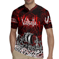 Blood Flows to Valhalla Rugby Jersey Viking Longship Nordic Knotwork - Dark Mythology