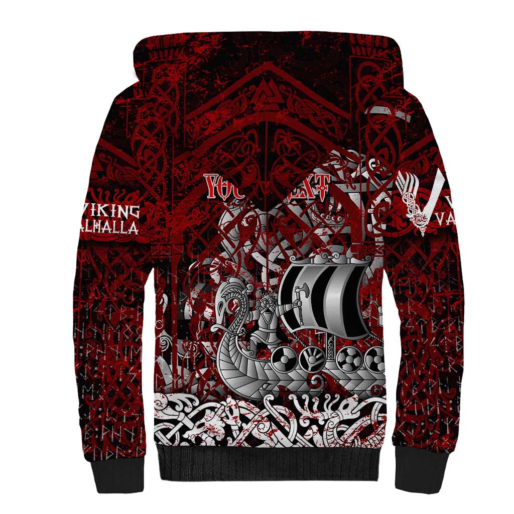 Blood Flows to Valhalla Sherpa Hoodie Viking Longship Nordic Knotwork - Dark Mythology