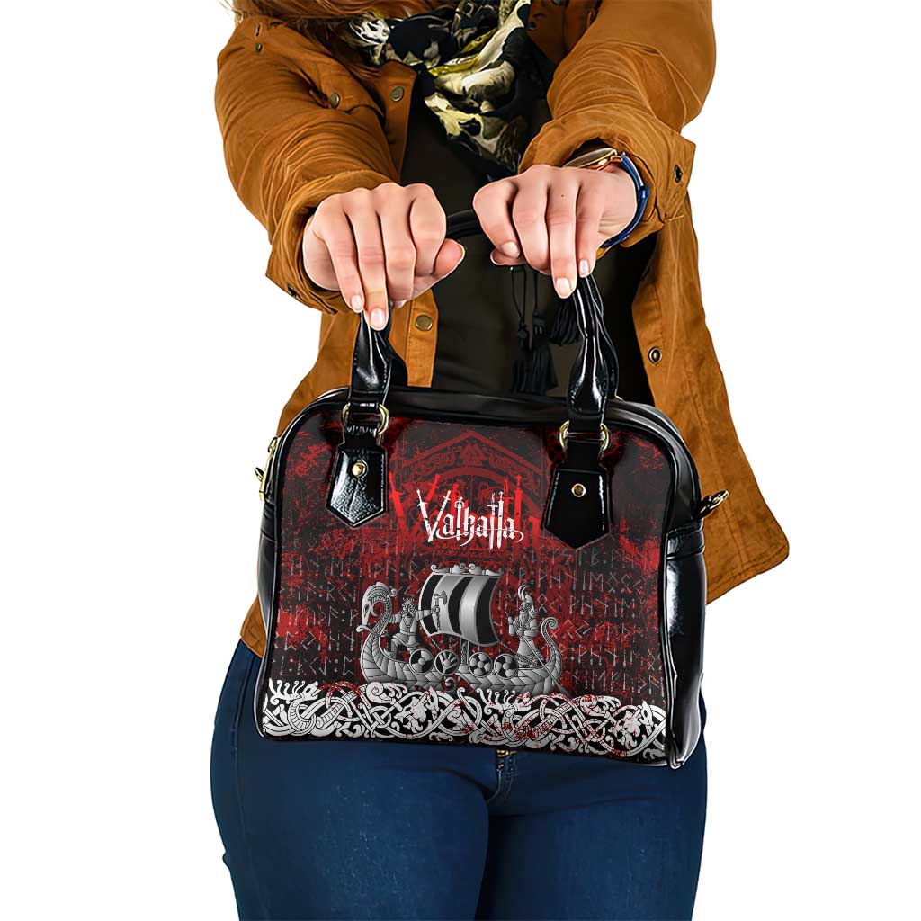 Blood Flows to Valhalla Shoulder Handbag Viking Longship Nordic Knotwork - Dark Mythology