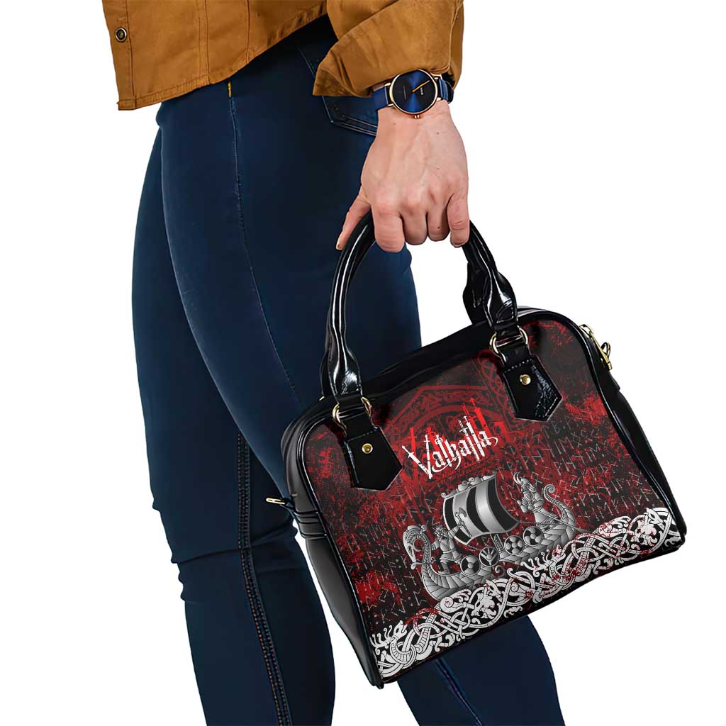 Blood Flows to Valhalla Shoulder Handbag Viking Longship Nordic Knotwork - Dark Mythology