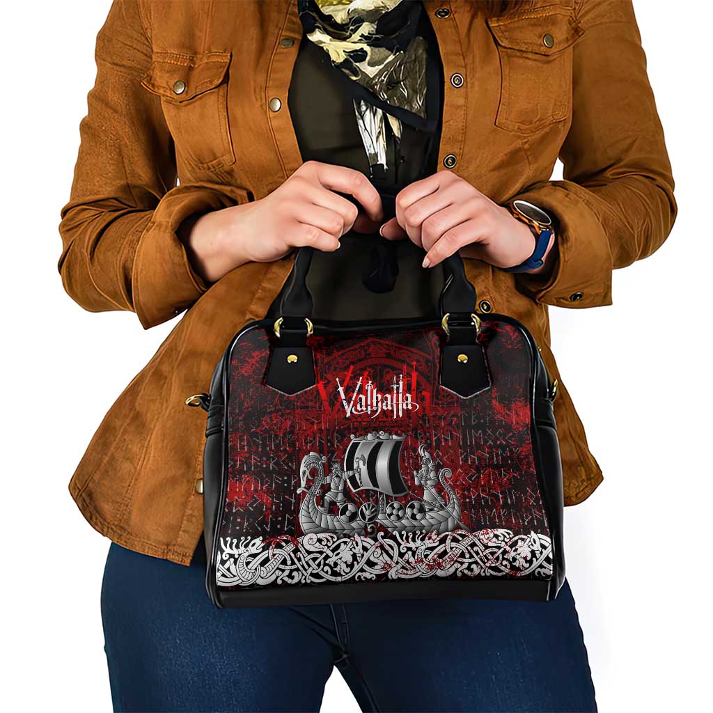 Blood Flows to Valhalla Shoulder Handbag Viking Longship Nordic Knotwork - Dark Mythology