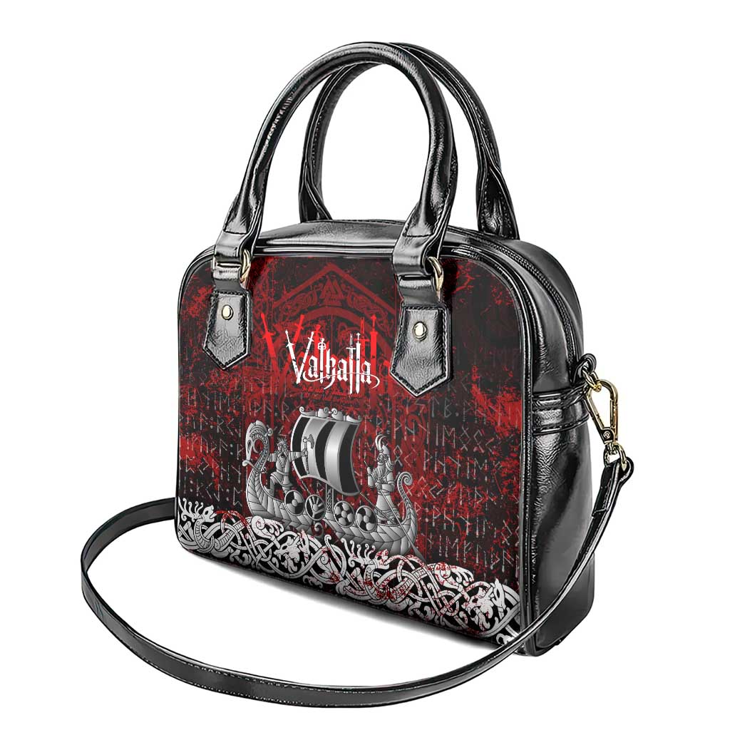 Blood Flows to Valhalla Shoulder Handbag Viking Longship Nordic Knotwork - Dark Mythology