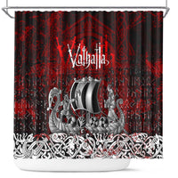 Blood Flows to Valhalla Shower Curtain Viking Longship Nordic Knotwork - Dark Mythology