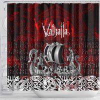 Blood Flows to Valhalla Shower Curtain Viking Longship Nordic Knotwork - Dark Mythology