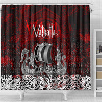 Blood Flows to Valhalla Shower Curtain Viking Longship Nordic Knotwork - Dark Mythology