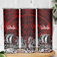 Blood Flows to Valhalla Skinny Tumbler Viking Longship Nordic Knotwork - Dark Mythology