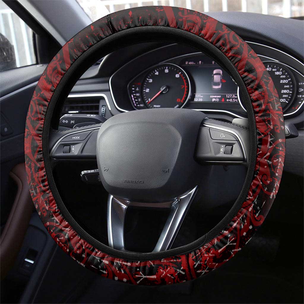 Blood Flows to Valhalla Steering Wheel Cover Viking Longship Nordic Knotwork - Dark Mythology