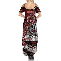 Blood Flows to Valhalla Summer Maxi Dress Viking Longship Nordic Knotwork - Dark Mythology