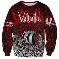 Blood Flows to Valhalla Sweatshirt Viking Longship Nordic Knotwork - Dark Mythology